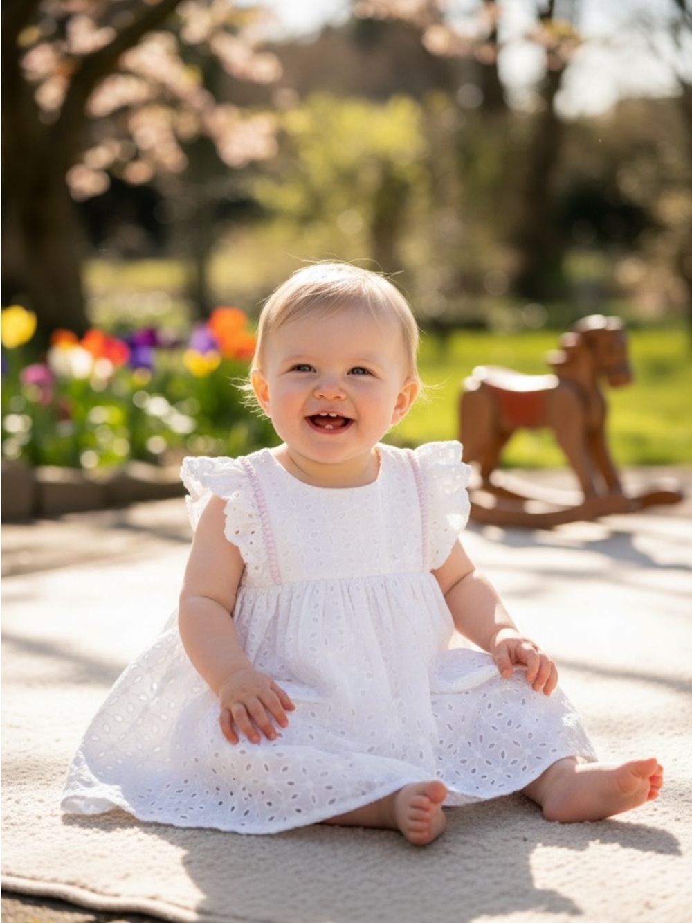 crown & ivy White Eyelet Casual Ruffle Dress